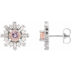 14K White Natural Pink Morganite & 3/4 CTW Natural Diamond Earrings