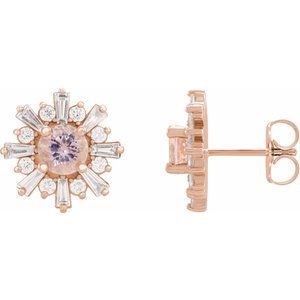 14K Rose Natural Pink Morganite & 3/4 CTW Natural Diamond Earrings