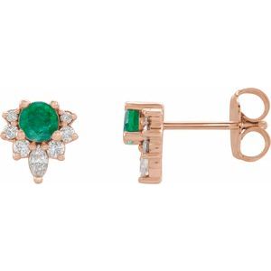 14K Rose Natural Emerald & 1/6 CTW Natural Diamond Earrings