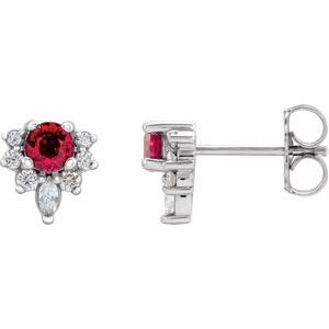 14K White Natural Ruby & 1/6 CTW Natural Diamond Earrings