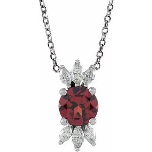 14K White Natural Mozambique Garnet & 1/5 CTW Natural Diamond 16-18" Necklace