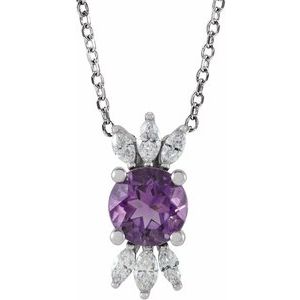 Platinum Natural Amethyst & 1/5 CTW Natural Diamond 16-18" Necklace