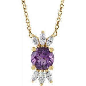 14K Yellow Natural Amethyst & 1/5 CTW Natural Diamond 16-18" Necklace