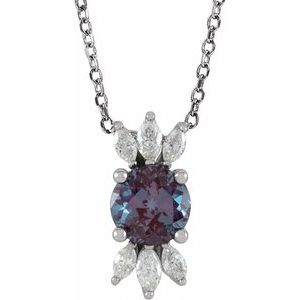 14K White Lab-Grown Alexandrite & 1/5 CTW Natural Diamond 16-18" Necklace