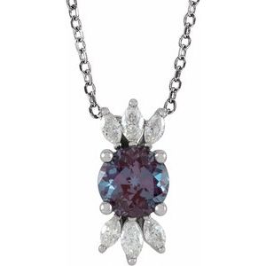 Platinum Lab-Grown Alexandrite & 1/5 CTW Natural Diamond 16-18" Necklace