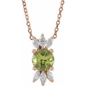 14K Rose Natural Peridot & 1/5 CTW Natural Diamond 16-18" Necklace