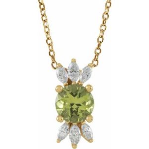 14K Yellow Natural Peridot & 1/5 CTW Natural Diamond 16-18" Necklace