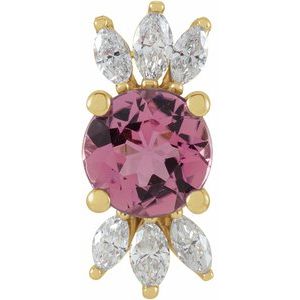 14K Yellow Natural Pink Tourmaline & 1/5 CTW Natural Diamond Pendant
