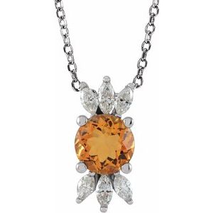 Platinum Natural Citrine & 1/5 CTW Natural Diamond 16-18" Necklace