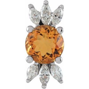 14K White Natural Citrine & 1/5 CTW Natural Diamond Pendant