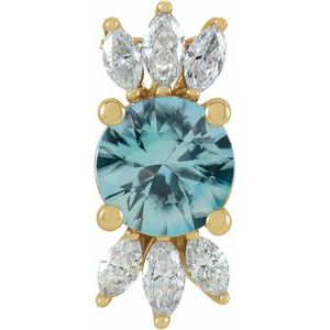 14K Yellow Natural Blue Zircon & 1/5 CTW Natural Diamond Pendant