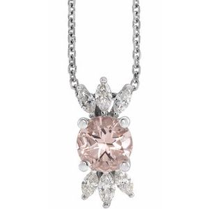 14K White Natural Pink Morganite & 1/5 CTW Natural Diamond 16-18" Necklace