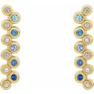 14K Yellow Natural Blue Multi-Gemstone & 1/10 CTW Natural Diamond Bezel-Set Bar Earrings