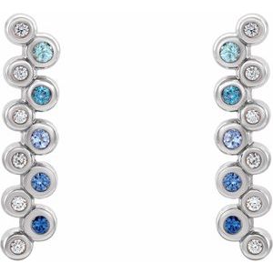 Sterling Silver Natural Blue Multi-Gemstone & 1/10 CTW Natural Diamond Bezel-Set Bar Earrings