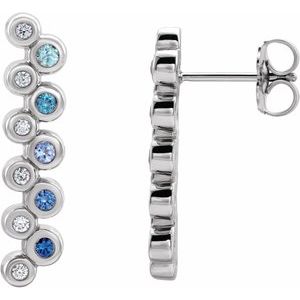 Sterling Silver Natural Blue Multi-Gemstone & 1/10 CTW Natural Diamond Bezel-Set Bar Earrings