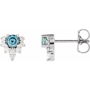 14K White Natural Aquamarine & 1/6 CTW Natural Diamond Earrings