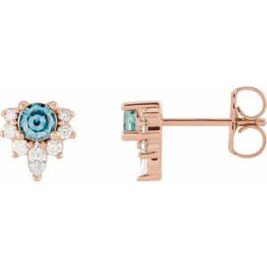 14K Rose Natural Aquamarine & 1/6 CTW Natural Diamond Earrings