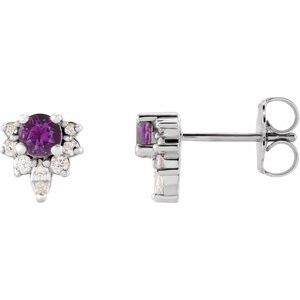 14K White Natural Amethyst & 1/6 CTW Natural Diamond Earrings