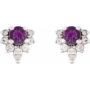 Sterling Silver Natural Amethyst & 1/6 CTW Natural Diamond Earrings