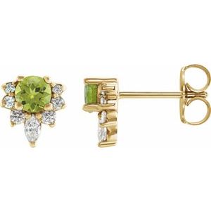 14K Yellow Natural Peridot & 1/6 CTW Natural Diamond Earrings