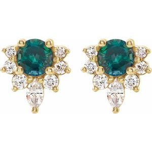 14K Yellow Natural Alexandrite & 1/6 CTW Natural Diamond Earrings