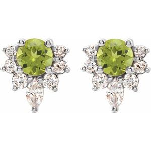 14K White Natural Peridot & 1/6 CTW Natural Diamond Earrings
