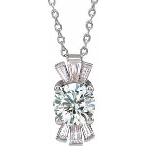 Platinum Natural White Sapphire & 1/6 CTW Natural Diamond 16-18" Necklace