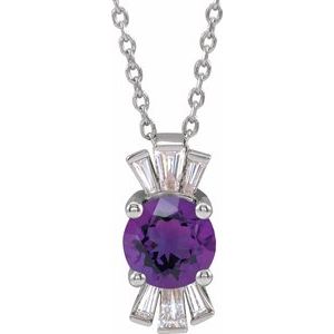 14K White Natural Amethyst & 1/6 CTW Natural Diamond 16-18" Necklace