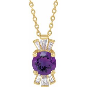 14K Yellow Natural Amethyst & 1/6 CTW Natural Diamond 16-18" Necklace