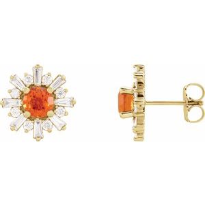 14K Yellow Natural Mexican Fire Opal & 3/4 CTW Natural Diamond Earrings