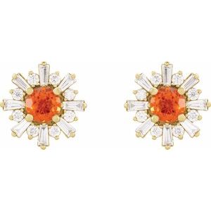 14K Yellow Natural Mexican Fire Opal & 3/4 CTW Natural Diamond Earrings