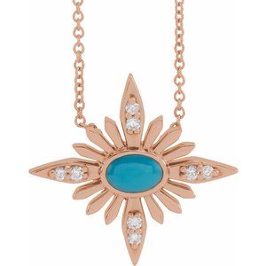 14K Rose Natural Turquoise & .08 CTW Natural Diamond Celestial 16-18" Necklace