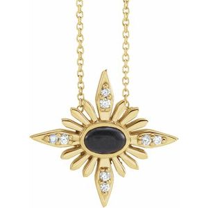 14K Yellow Natural Black Onyx & .08 CTW Natural Diamond Celestial 16-18" Necklace