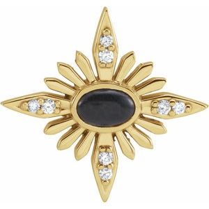 14K Yellow Natural Black Onyx & .08 CTW Natural Diamond Celestial Pendant