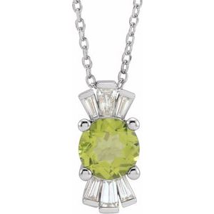 Sterling Silver Natural Peridot & 1/6 CTW Natural Diamond 16-18" Necklace