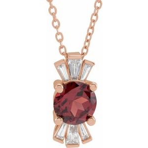 14K Rose Natural Mozambique Garnet & 1/6 CTW Natural Diamond 16-18" Necklace