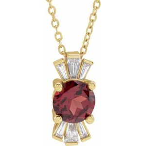 14K Yellow Natural Mozambique Garnet & 1/6 CTW Natural Diamond 16-18" Necklace