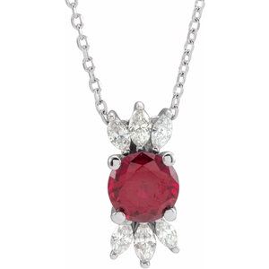 Sterling Silver Lab-Grown Ruby & 1/5 CTW Natural Diamond 16-18" Necklace