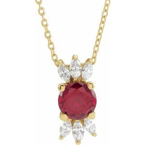 14K Yellow Lab-Grown Ruby & 1/5 CTW Natural Diamond 16-18" Necklace