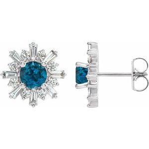 Platinum Natural London Blue Topaz & 3/4 CTW Natural Diamond Earrings