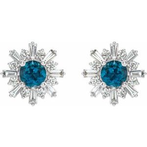 14K White Natural London Blue Topaz & 3/4 CTW Natural Diamond Earrings