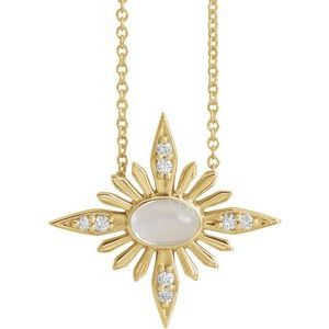 14K Yellow Natural Rainbow Moonstone & .08 CTW Natural Diamond Celestial 16-18" Necklace