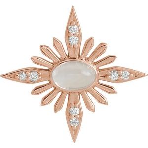 14K Rose Natural Rainbow Moonstone & .08 CTW Natural Diamond Celestial Pendant