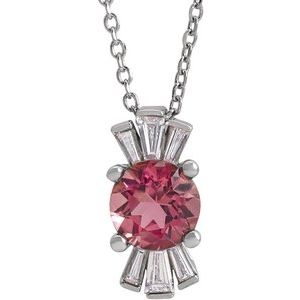 Platinum Natural Pink Tourmaline & 1/6 CTW Natural Diamond 16-18" Necklace