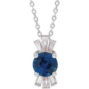 Sterling Silver Lab-Grown Blue Sapphire & 1/6 CTW Natural Diamond 16-18" Necklace