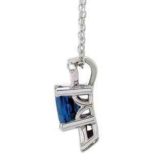 Sterling Silver Lab-Grown Blue Sapphire & 1/6 CTW Natural Diamond 16-18" Necklace