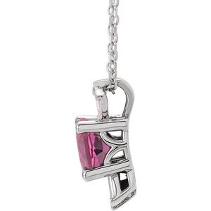 Platinum Natural Pink Tourmaline & 1/6 CTW Natural Diamond 16-18" Necklace