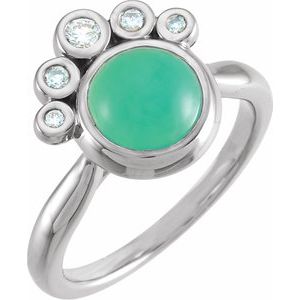 14K White Natural Green Chrysoprase & 1/8 CTW Natural Diamond Ring