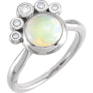 14K White Natural White Opal & 1/8 CTW Natural Diamond Ring
