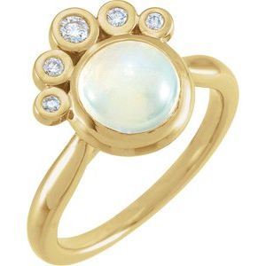 14K Yellow Natural Rainbow Moonstone & 1/8 CTW Natural Diamond Ring